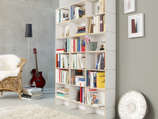 Modulare Bücherregale aus Birke mit Melaminharz beschichtet individuell konfigurierbar