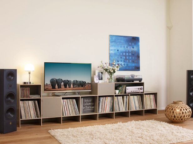 Modular, Flexibel, Erweiterbar. Schallplatten Regal mit Schublade und Tür individuell konfigurierbar